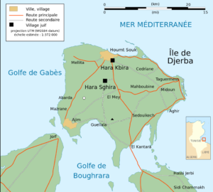 Localisation de Hara Kbira et Hara Sghira à Djerba.