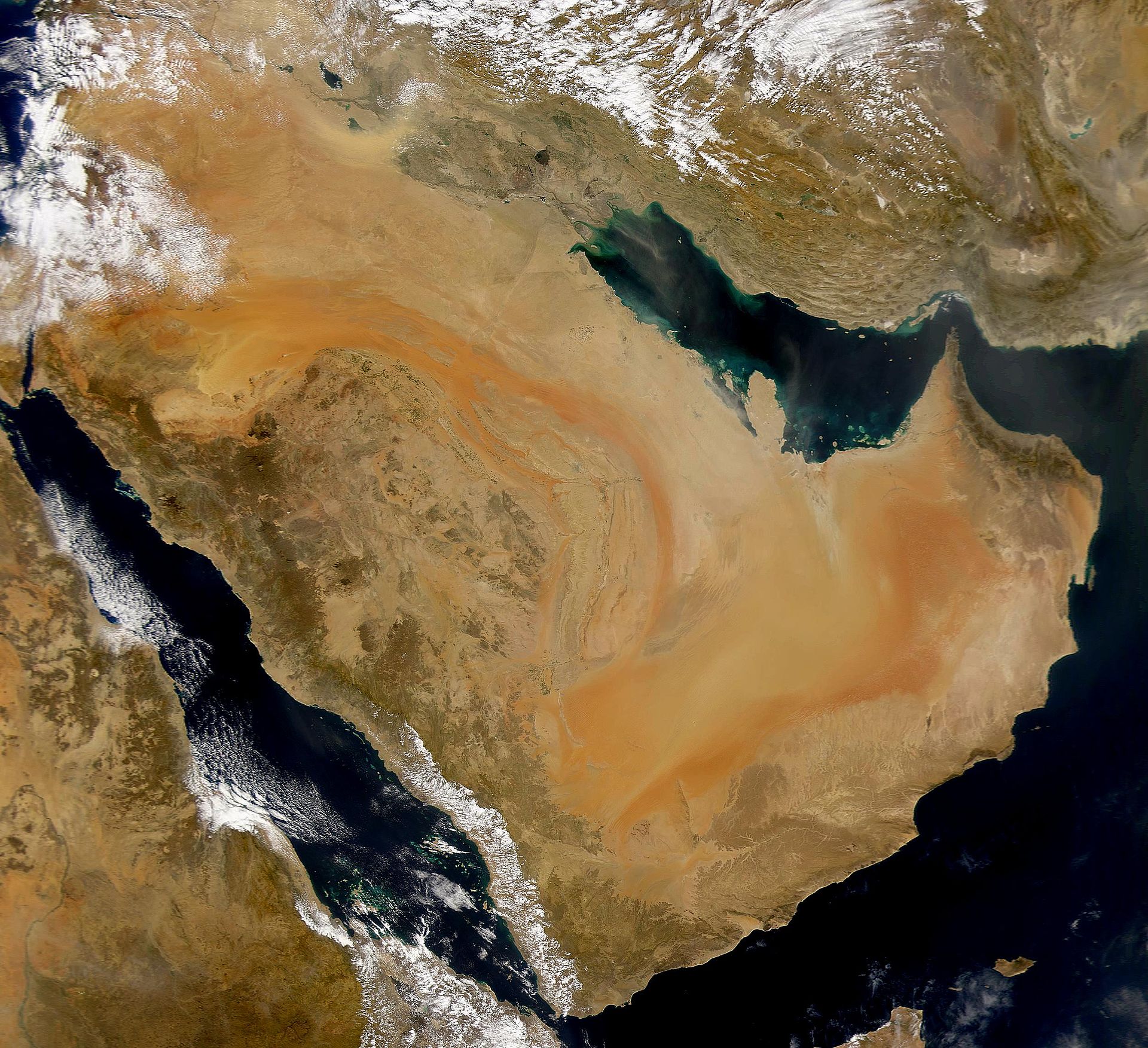 صورة فضائية لشبه الجزيرة العربية، الموطن الأصلي للعرب