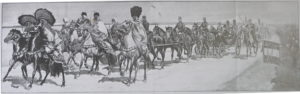 Caïdstunisiens invités à défiler avec Nicolas II en 1901. Le cortège impérial à Bétheny et les cheiks arabes passant devant la tribune.